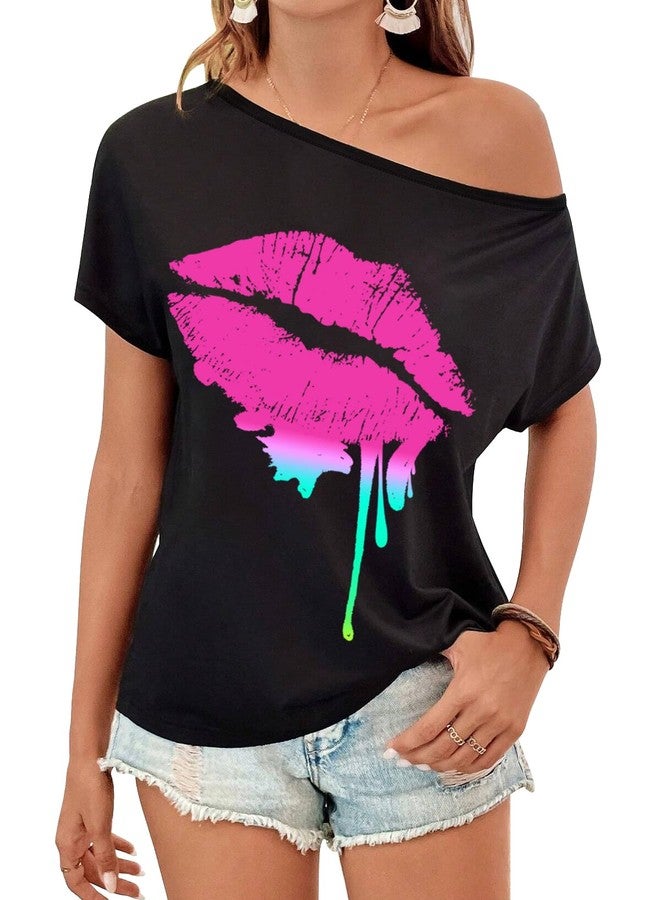 Gerophor 80s Outfit for Women Party Costumes Size for Women Clothes Novelty Neon 80s Off Shoulder T-Shirt Tops,Off Shoulder Tops Women(XXL) - Image 1